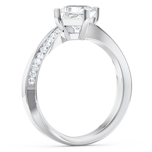 Solitaire Engagement Ring with Twisted Shoulder Accents – 14K White Gold with Lab Diamond