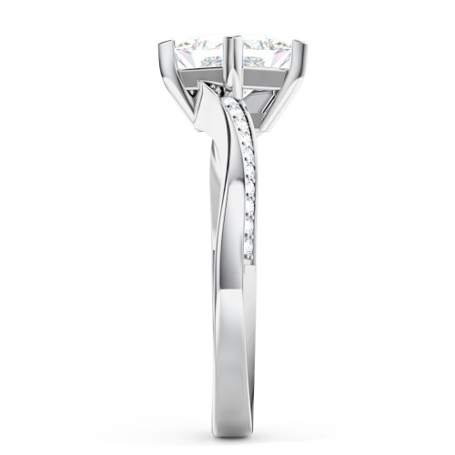 Solitaire Engagement Ring with Twisted Shoulder Accents – 14K White Gold with Lab Diamond