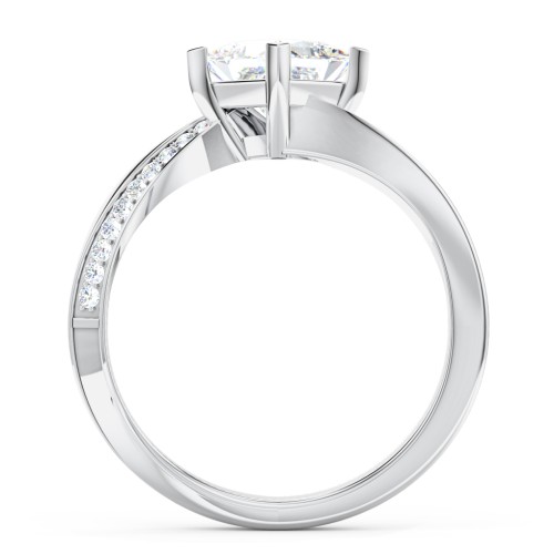 Solitaire Engagement Ring with Twisted Shoulder Accents – 14K White Gold with Lab Diamond