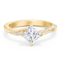 Solitaire Engagement Ring with Twisted Shoulder Accents in 10K Solid Yellow Gold with 04LABDIAM-PC-1.00-SI1-F-G and Lab Diamond