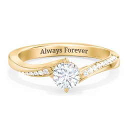Solitaire Engagement Ring with Twisted Shoulder Accents in 10K Solid Yellow Gold with 04LABDIAM-RD-0.50-VS2-F-VG and Lab Diamond