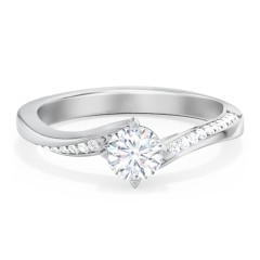 Solitaire Engagement Ring with Twisted Shoulder Accents – 14K White Gold with Lab Diamond