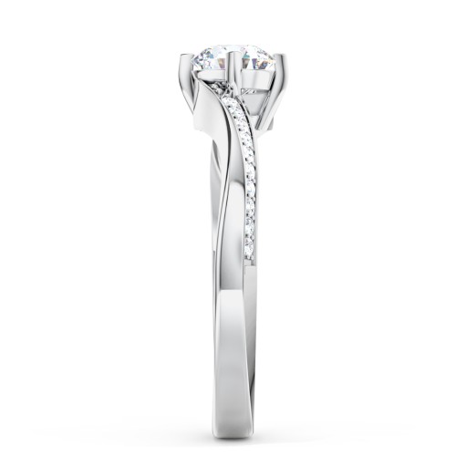 Solitaire Engagement Ring with Twisted Shoulder Accents – 14K White Gold with Lab Diamond