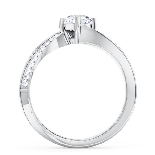 Solitaire Engagement Ring with Twisted Shoulder Accents – 14K White Gold with Lab Diamond