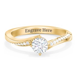Solitaire Engagement Ring with Twisted Shoulder Accents in 10K Solid Yellow Gold with 04LABDIAM-RD-0.50-VS2-F-VG and Lab Diamond