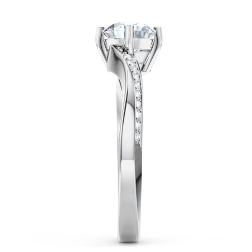 Solitaire Engagement Ring with Twisted Shoulder Accents – 14K White Gold with Lab Diamond