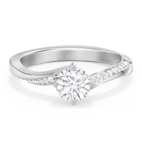 Solitaire Engagement Ring with Twisted Shoulder Accents – 14K White Gold with Lab Diamond