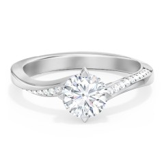 Solitaire Engagement Ring with Twisted Shoulder Accents – 14K White Gold with Lab Diamond