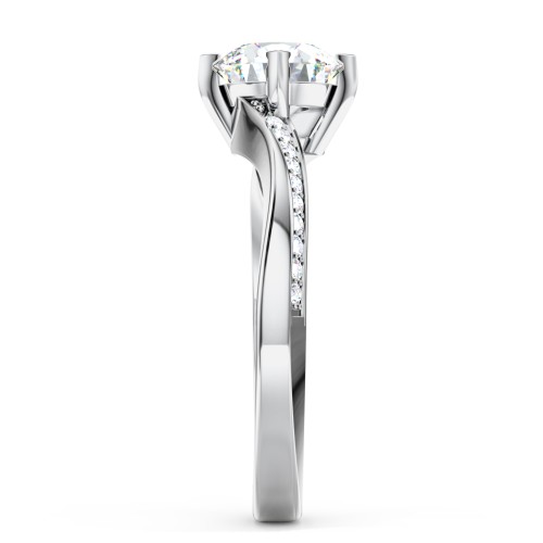 Solitaire Engagement Ring with Twisted Shoulder Accents – 14K White Gold with Lab Diamond