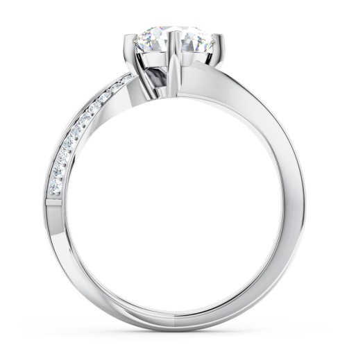 Solitaire Engagement Ring with Twisted Shoulder Accents – 14K White Gold with Lab Diamond