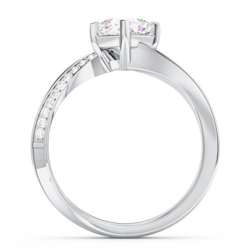Solitaire Engagement Ring with Twisted Shoulder Accents – 14K White Gold with Lab Diamond