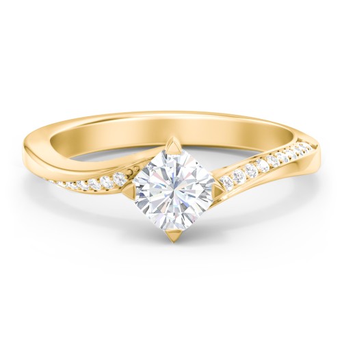 Solitaire Engagement Ring with Twisted Shoulder Accents – 10K Yellow Gold with Lab Diamond