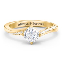 Solitaire Engagement Ring with Twisted Shoulder Accents in 10K Solid Yellow Gold with 04LABDIAM-CU-1.00-VS2-G-G and Lab Diamond