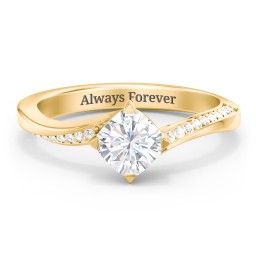 Solitaire Engagement Ring with Twisted Shoulder Accents in 10K Solid Yellow Gold with 04LABDIAM-CU-1.00-VS2-G-G and Lab Diamond