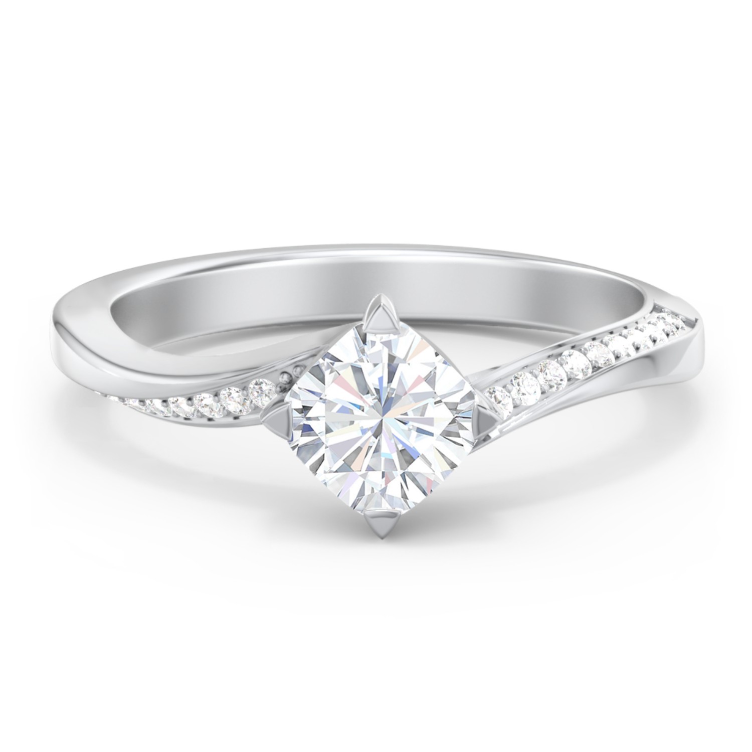 Personalized Solitaire Engagement Ring with Twisted Shoulder Accents
