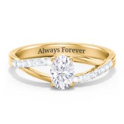 Solitaire Diamond Engagement Ring with Twisted Split Shank and Accents in 10K Solid Yellow Gold with 04LABDIAM-OV-0.50-VS2-G-G and Lab Diamond