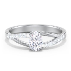Solitaire Diamond Engagement Ring with Twisted Split Shank and Accents – 14K White Gold with Lab Diamond