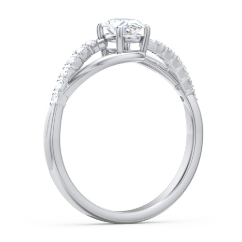 Solitaire Diamond Engagement Ring with Twisted Split Shank and Accents – 14K White Gold with Lab Diamond