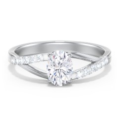 Solitaire Diamond Engagement Ring with Twisted Split Shank and Accents – 14K White Gold with Lab Diamond