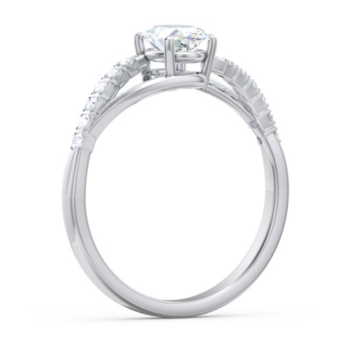 Solitaire Diamond Engagement Ring with Twisted Split Shank and Accents – 14K White Gold with Lab Diamond