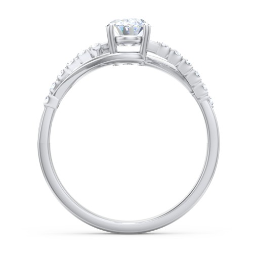 Solitaire Diamond Engagement Ring with Twisted Split Shank and Accents – 14K White Gold with Lab Diamond