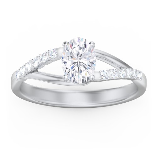 Solitaire Diamond Engagement Ring with Twisted Split Shank and Accents – 14K White Gold with Lab Diamond