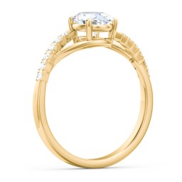 Solitaire Diamond Engagement Ring with Twisted Split Shank and Accents in 10K Solid Yellow Gold