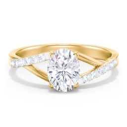 Solitaire Diamond Engagement Ring with Twisted Split Shank and Accents