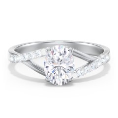 Solitaire Diamond Engagement Ring with Twisted Split Shank and Accents – 14K White Gold with Lab Diamond
