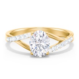 Solitaire Diamond Engagement Ring with Twisted Split Shank and Accents in 10K Solid Yellow Gold with 04LABDIAM-OV-1.00-SI1-G-G and Lab Diamond