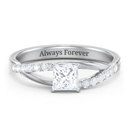 Solitaire Diamond Engagement Ring with Twisted Split Shank and Accents
