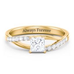 Solitaire Diamond Engagement Ring with Twisted Split Shank and Accents in 10K Solid Yellow Gold with 04LABDIAM-PC-0.50-VS2-F-G and Lab Diamond