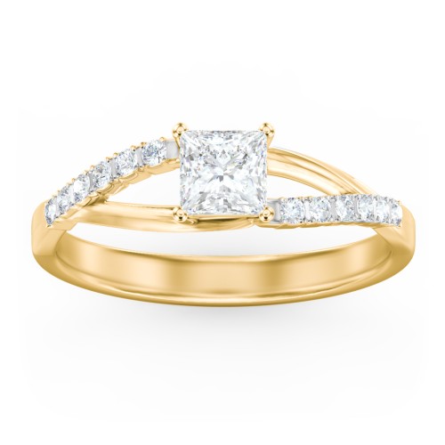 Solitaire Diamond Engagement Ring with Twisted Split Shank and Accents