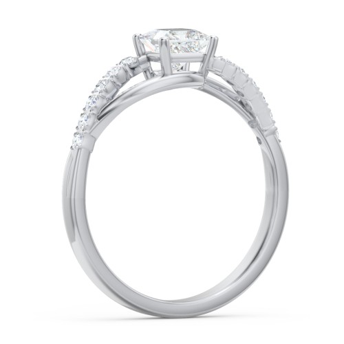 Solitaire Diamond Engagement Ring with Twisted Split Shank and Accents – 14K White Gold with Lab Diamond