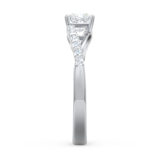 Solitaire Diamond Engagement Ring with Twisted Split Shank and Accents – 14K White Gold with Lab Diamond