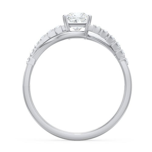 Solitaire Diamond Engagement Ring with Twisted Split Shank and Accents – 14K White Gold with Lab Diamond