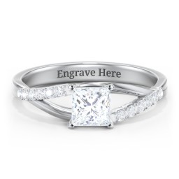 Solitaire Diamond Engagement Ring with Twisted Split Shank and Accents