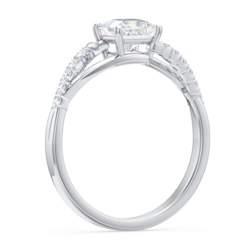 Solitaire Diamond Engagement Ring with Twisted Split Shank and Accents – 14K White Gold with Lab Diamond