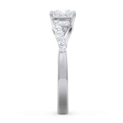 Solitaire Diamond Engagement Ring with Twisted Split Shank and Accents – 14K White Gold with Lab Diamond