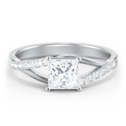 Solitaire Diamond Engagement Ring with Twisted Split Shank and Accents