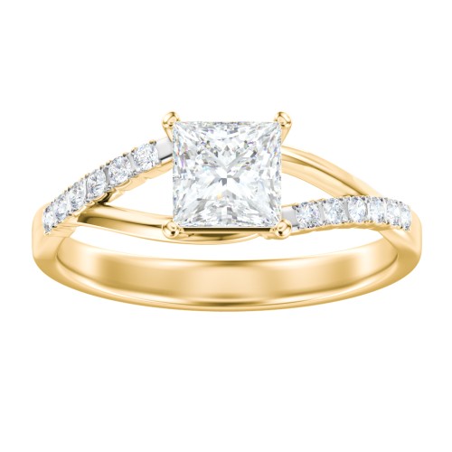 Solitaire Diamond Engagement Ring with Twisted Split Shank and Accents