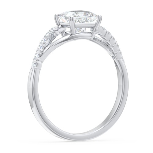 Solitaire Diamond Engagement Ring with Twisted Split Shank and Accents – 14K White Gold with Lab Diamond