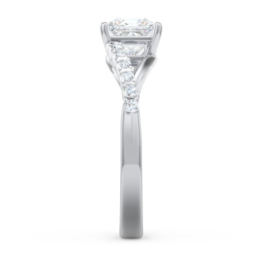 Solitaire Diamond Engagement Ring with Twisted Split Shank and Accents – 14K White Gold with Lab Diamond