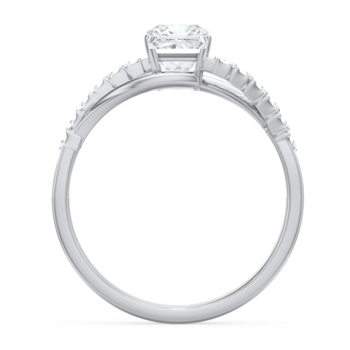 Solitaire Diamond Engagement Ring with Twisted Split Shank and Accents – 14K White Gold with Lab Diamond
