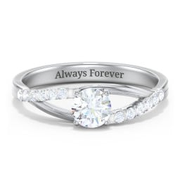 Solitaire Diamond Engagement Ring with Twisted Split Shank and Accents