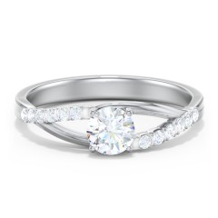 Solitaire Diamond Engagement Ring with Twisted Split Shank and Accents – 14K White Gold with Lab Diamond