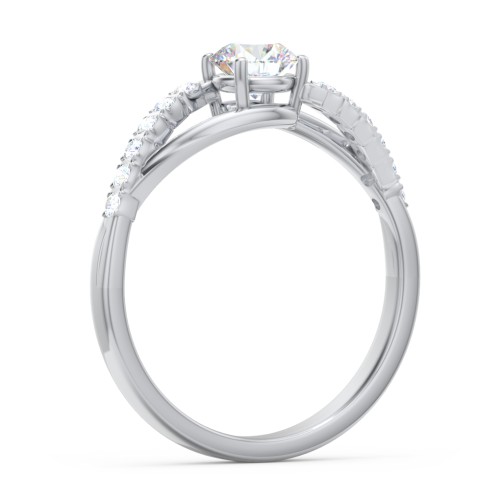 Solitaire Diamond Engagement Ring with Twisted Split Shank and Accents – 14K White Gold with Lab Diamond