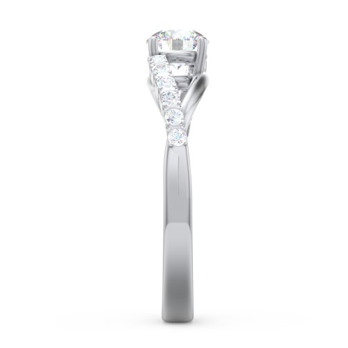 Solitaire Diamond Engagement Ring with Twisted Split Shank and Accents – 14K White Gold with Lab Diamond