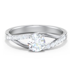 Solitaire Diamond Engagement Ring with Twisted Split Shank and Accents – 14K White Gold with Lab Diamond