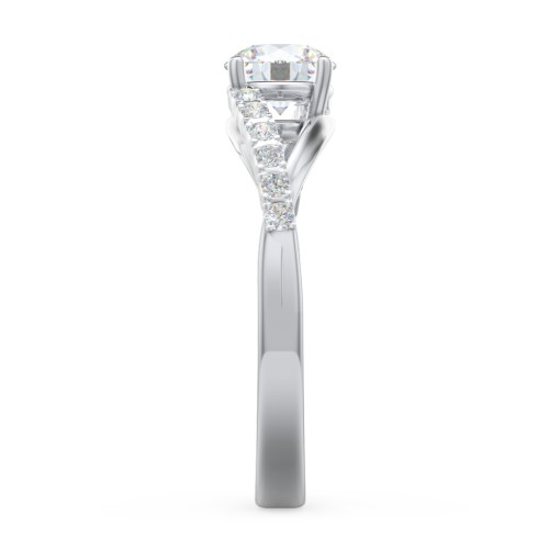 Solitaire Diamond Engagement Ring with Twisted Split Shank and Accents – 14K White Gold with Lab Diamond